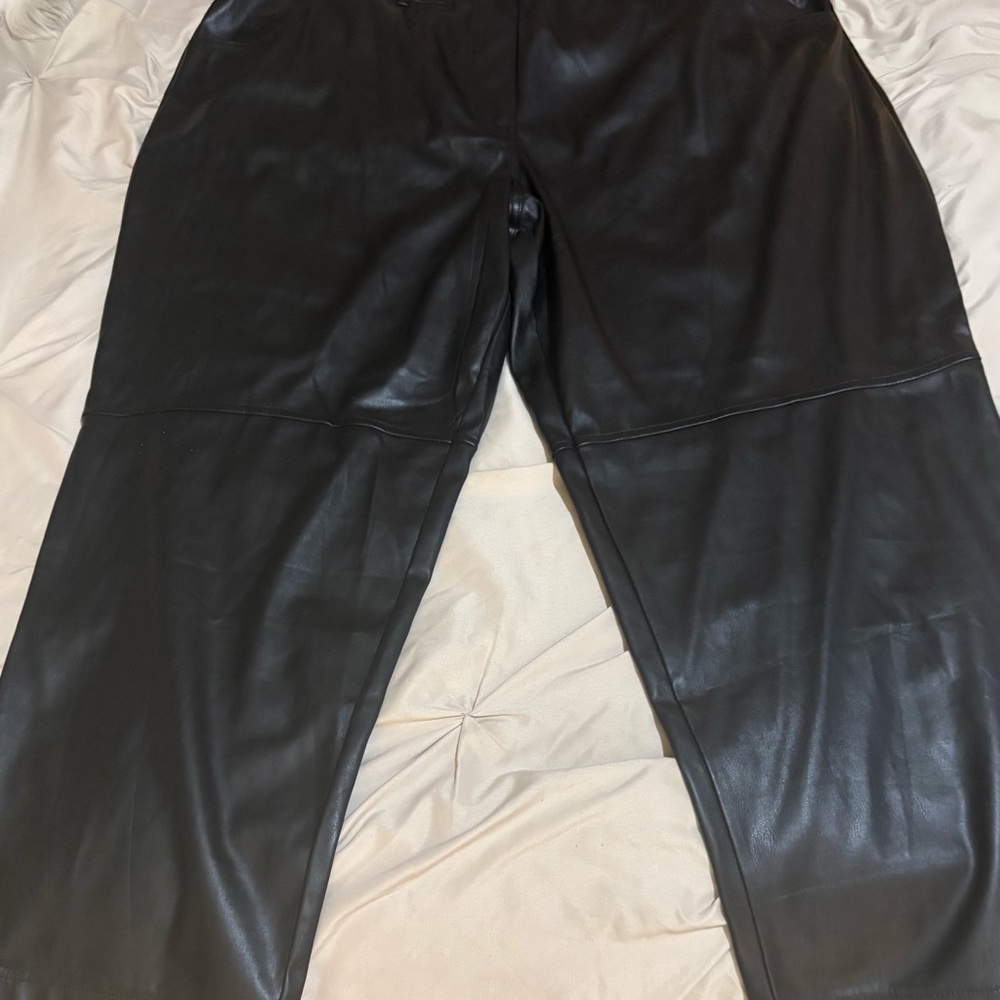 Women's Black Leather Straight Leg Pants